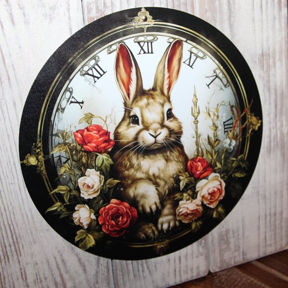 NEW! Shabby French Country Cottage Bunny Rabbit & Roses Wall Decor Plaque - Picture 4 of 4